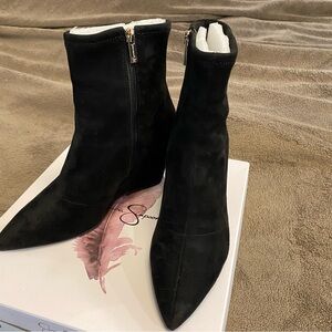 Jessica Simpson- Black Suede Pointed-Toe Ankle Boots - Women